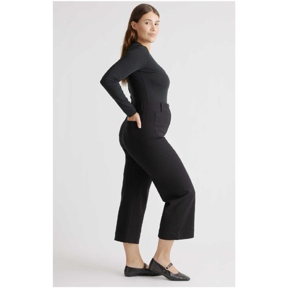 Quince Pants - Ultra Stretch Ponte Cropped Wide Leg Pant Black (12 )